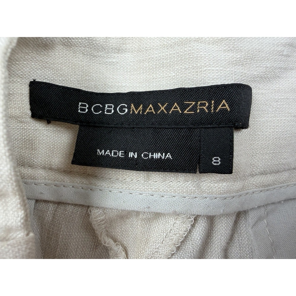 BCBG Maxazria Trouser Pants Beige Linen Blend Wide Leg Size 8 Coastal Preppy - Picture 11 of 13